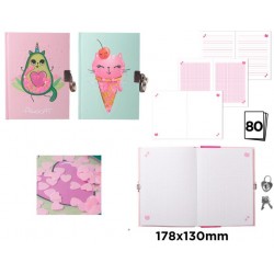 Journal intime 17,8x13cm 80 feuilles couverture rigide + cadenas Avocat / glace