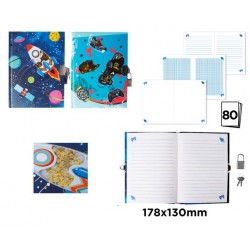 Journal intime 17,8x13cm 80 feuilles couverture rigide + cadenas Fusée / skate