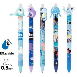 Stylo rétractable effaçable 0,5mm bleu Animaux marins