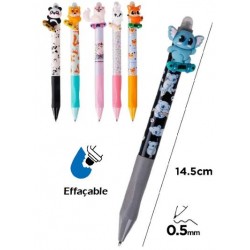 Stylo rétractable effaçable 0,5mm bleu + grip ergonomique Animaux skate