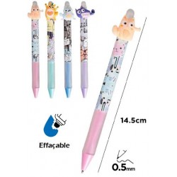 Stylo rétractable effaçable 0,5mm bleu + grip ergonomique Chat