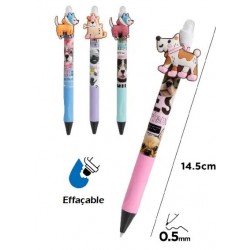 Stylo rétractable effaçable 0,5mm bleu + grip ergonomique Chien
