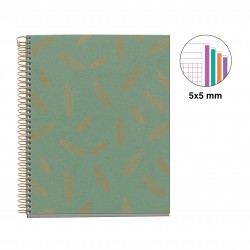 Notebook spiralé A5 5x5 200p couverture carte rigide Feuilles Majorque