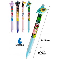 Stylo rétractable effaçable 0,5mm bleu + grip ergonomique Jungle